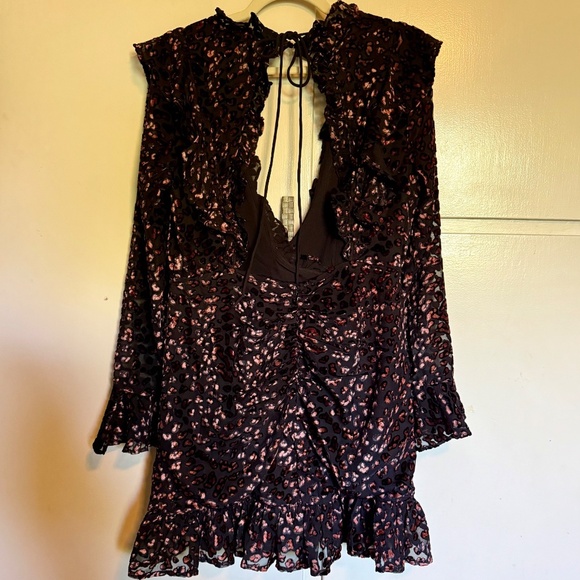 NWOT‎ ASOS Design Ruffle Wrap Leopard Burnout Velvet Mini Dress Backless Size 10 - Picture 2 of 16
